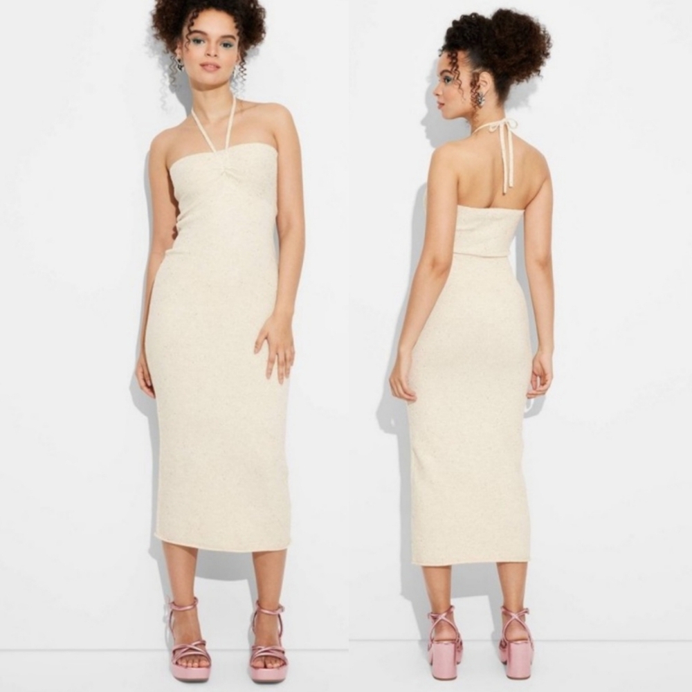 NWOT Wild Fable Cream Midi Dress with Drawstring Neck Tie Detail Size XXL